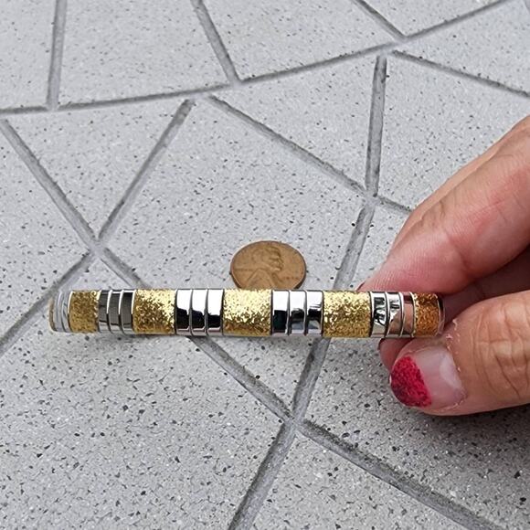 Milor Two Tone Polished Glitter Stainless Steel Stretchy Link Bracelet - Picture 2 of 7